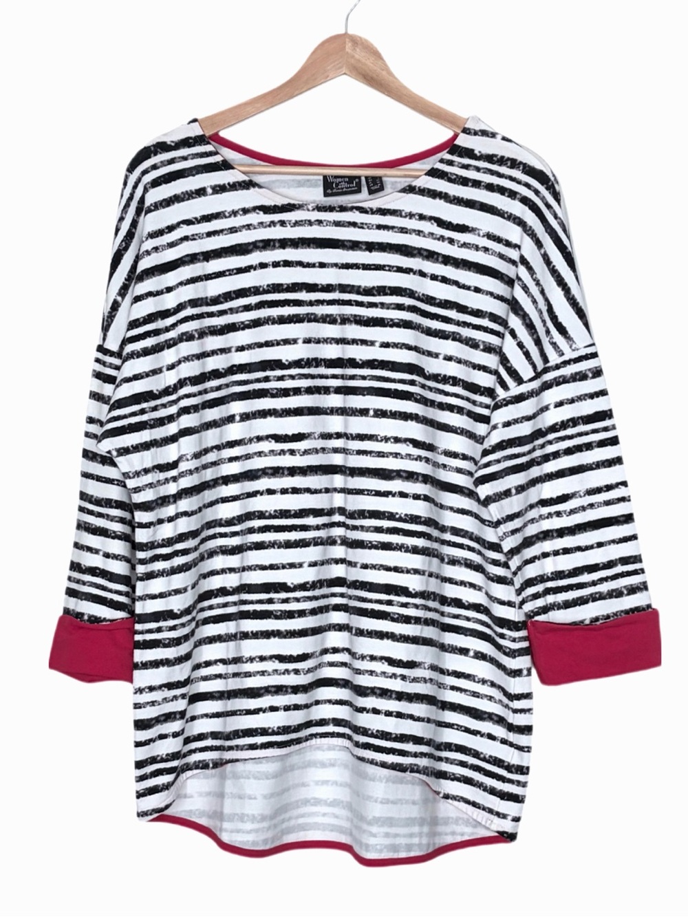 Women with Control Striped Dropped Shoulder Top with Contrast Cuffs Large